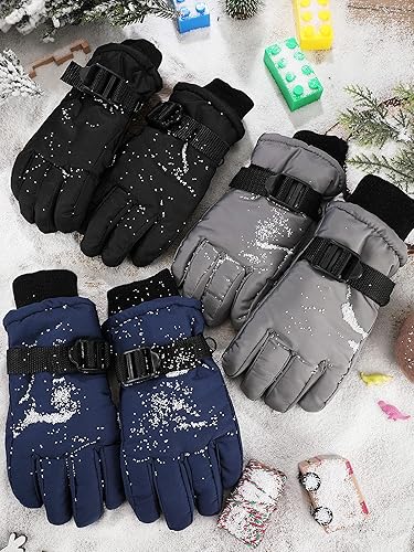 Miniatura 7 de 3 pares de guantes de esquí para niños y niñas, guantes de invierno impermeables cálidos para niños y niñas