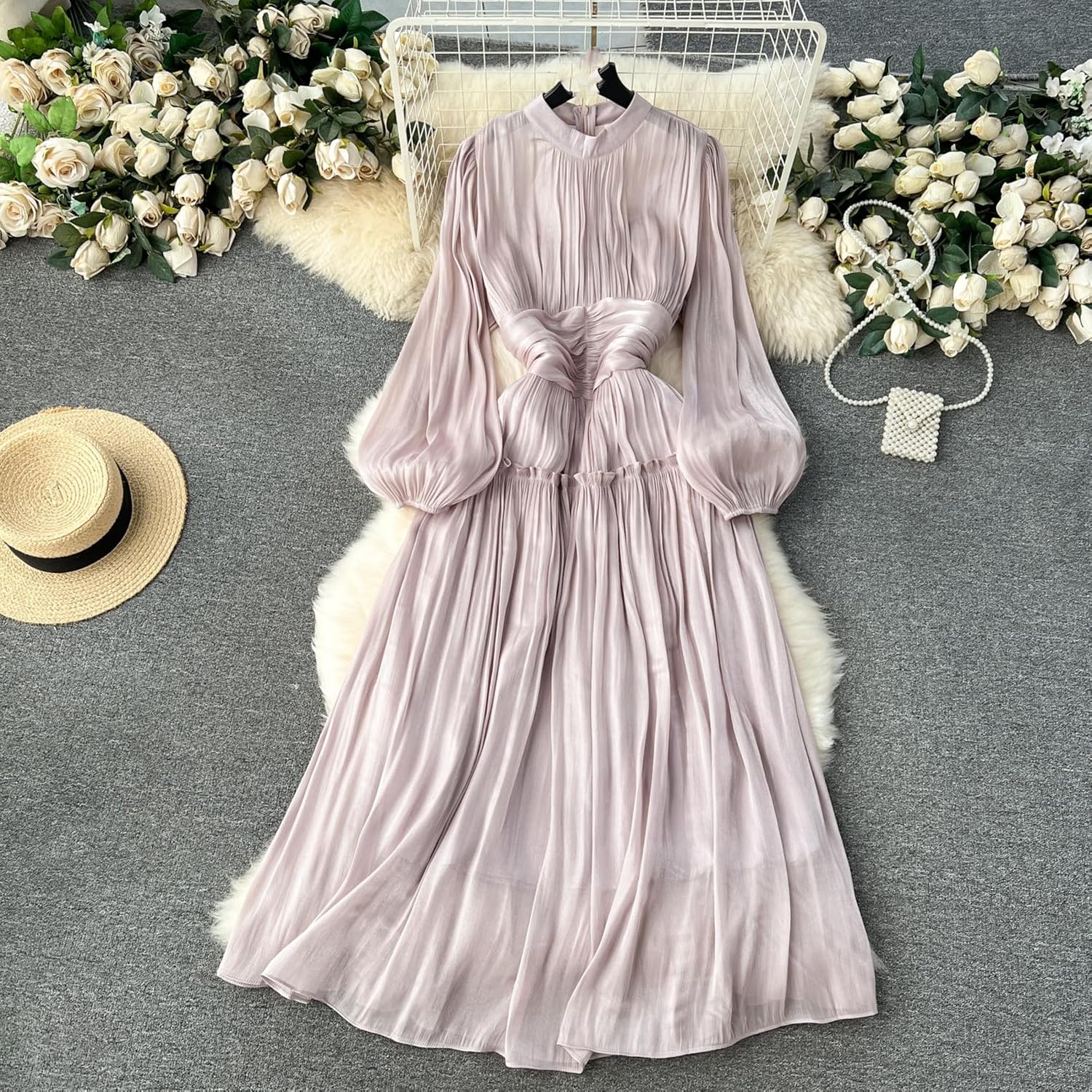 Spring and Autumn Style Women's Long Skirt with Stand Collar and Waist