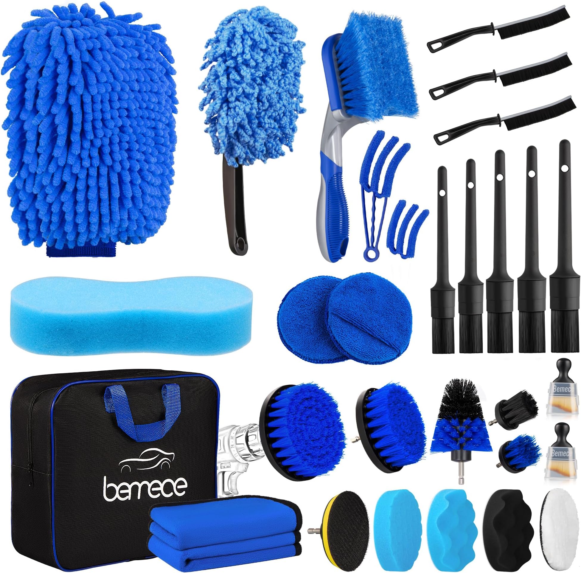 Bemece 31 PCS Car Detailing Kit, Car Cleaning Kit, Car Cleaning Brush for Cleaning Wheels, Interior, Exterior, Leather, Dashboard, Vents (Blue)