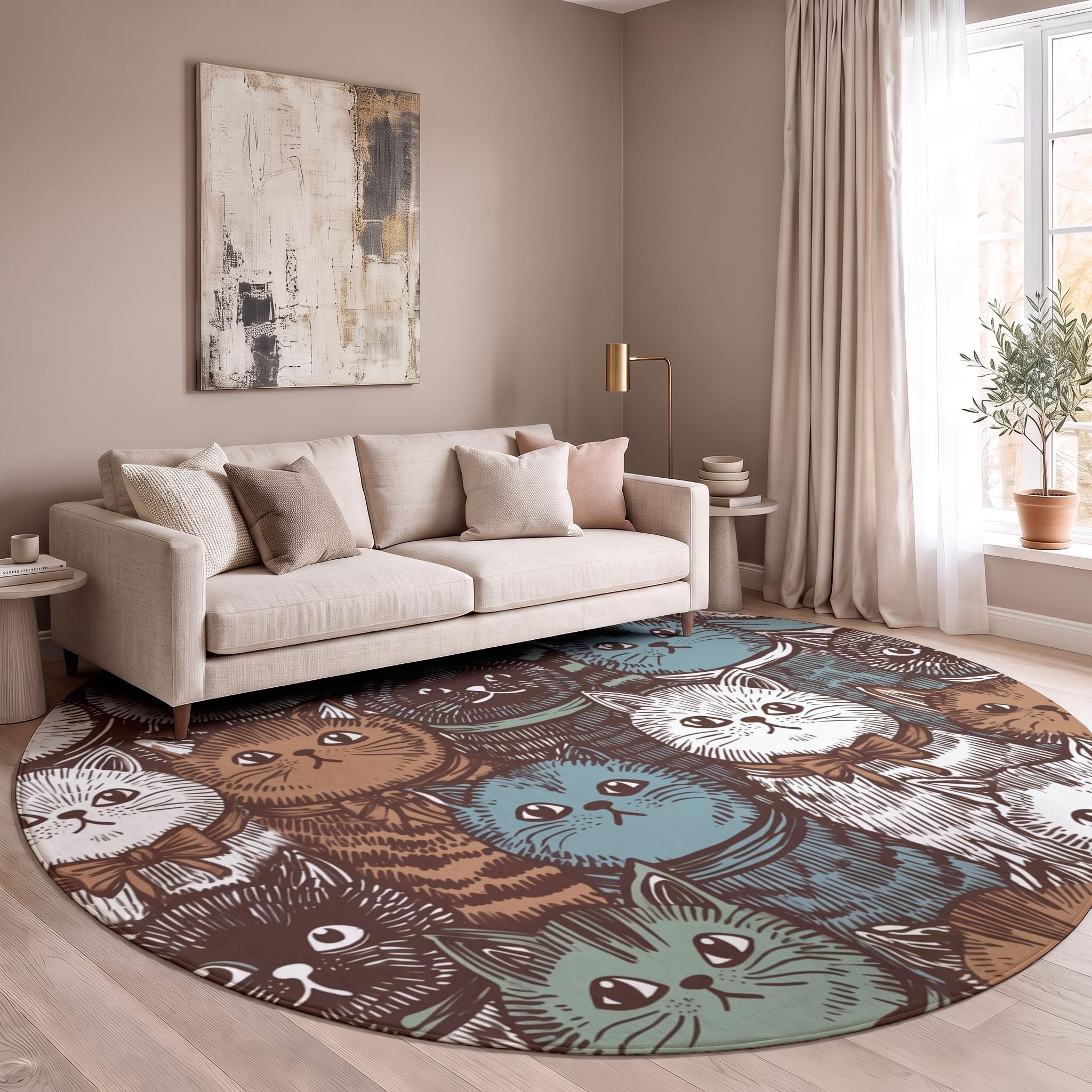 Lavable Tapis Rond Animal De Dessin Animé Rétro