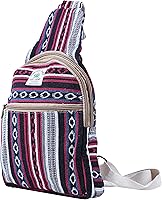 Marubhumi Handmade Hemp Small Backpack - Adjustable Crossbody Sling Bag for Hiking Travel Men Women Lightweight Daypack