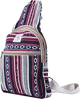 Hemp Small Backpack Cross Body Shoulder Himalayan Bag Adjustable Strap Men and Women Sling Bag Lightweight Daypack