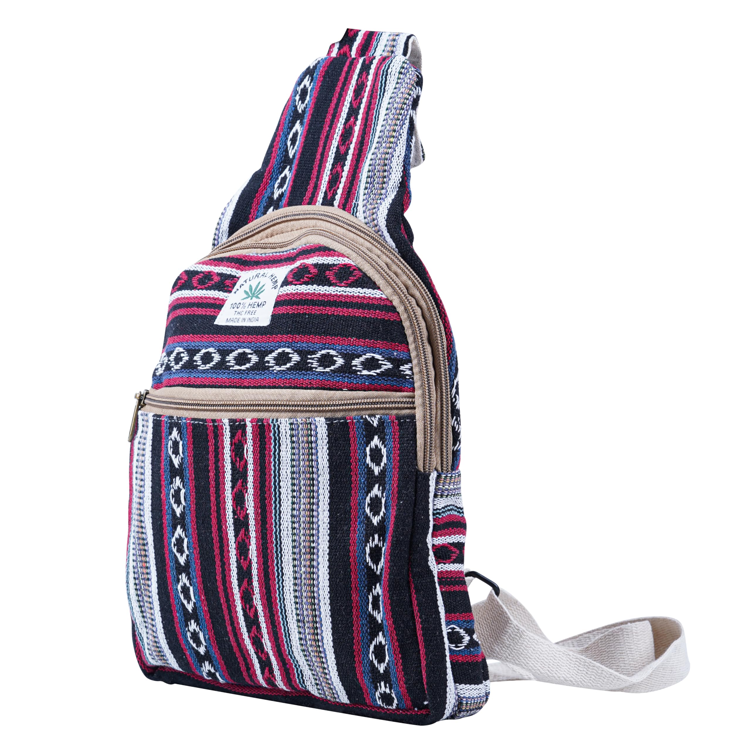 Marubhumi Hemp Small Backpack Cross Body Shoulder Himalayan Bag Adjustable Strap Men and Women Sling Bag Lightweight Daypack