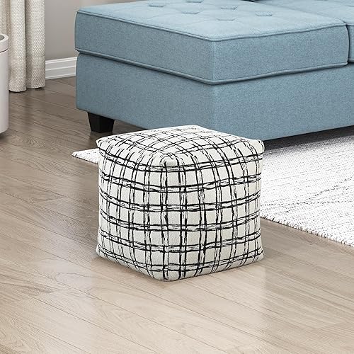 Miniatura 18 de Lexicon Puf otomano, reposapiés otomano cuadrado, puf de pana, taburetes pequeños para sofá con relleno para sala de estar/dormitorio, color blanco