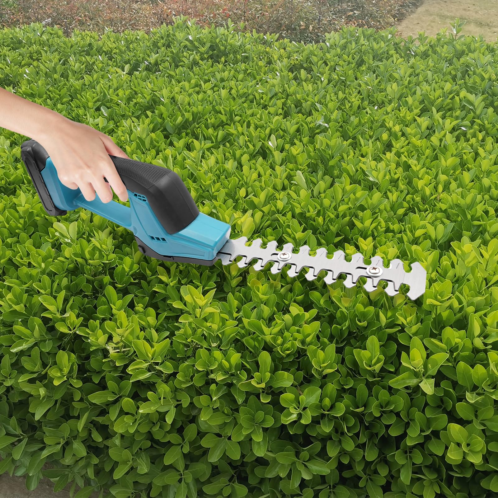Cortasetos inalámbrico eléctrico de 200 W, herramienta de jardinería 2 en 1 con 2 cuchillas, 60 minutos de tiempo de funcionamiento de la batería, ancho de corte máximo de 105 mm para un corte