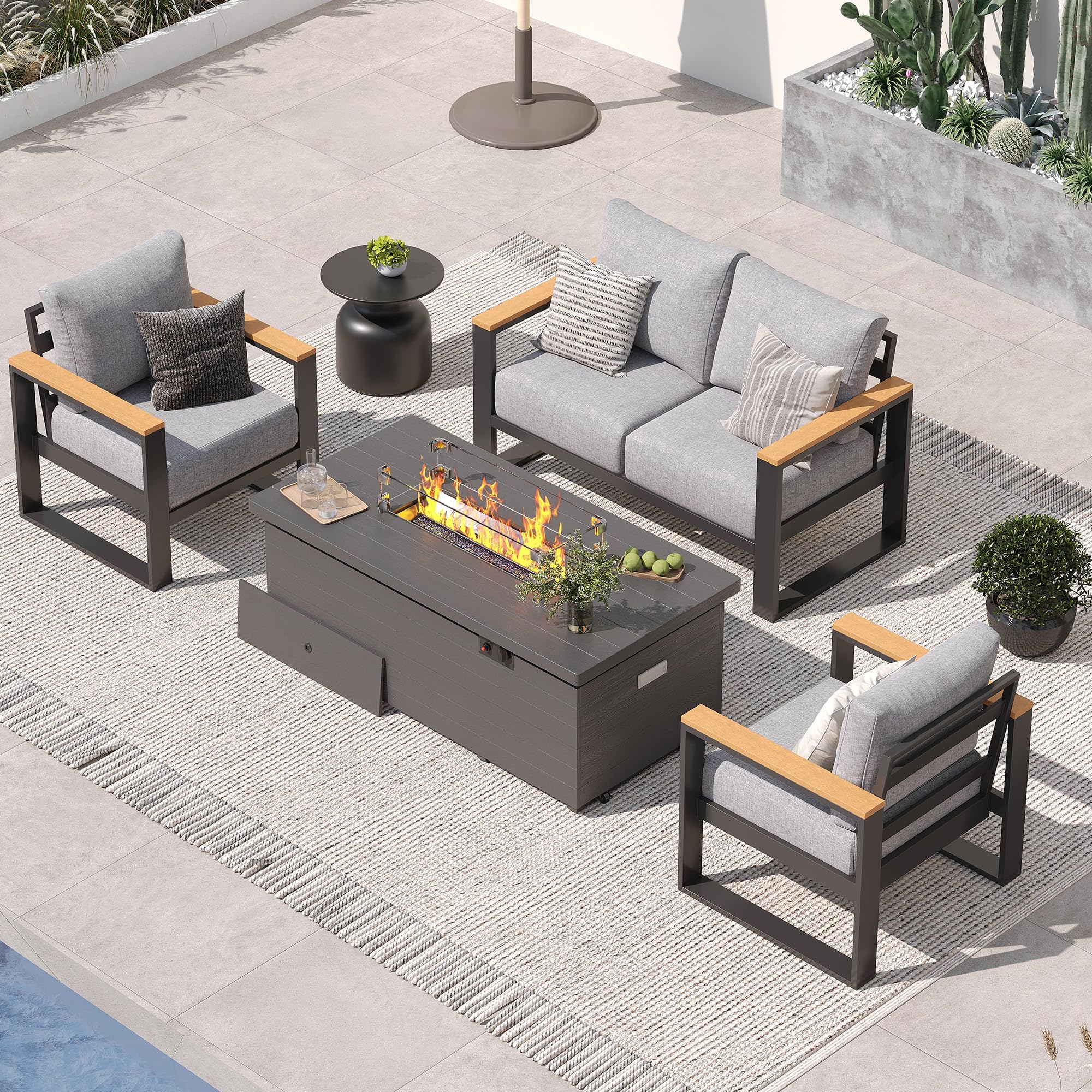 Sundale Outdoor Aluminum Patio Furniture Set with Fire Pit Table