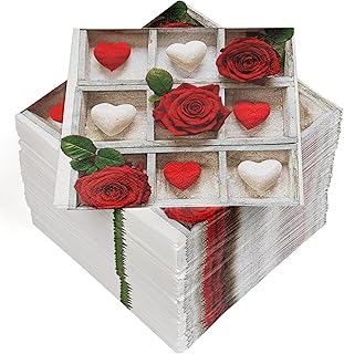 HEKU 100 servilletas, 3 capas, 33 x 33 cm, rosas y corazones, absorbentes y prácticas, fabricadas en Europa, ideales para ocasiones especiales