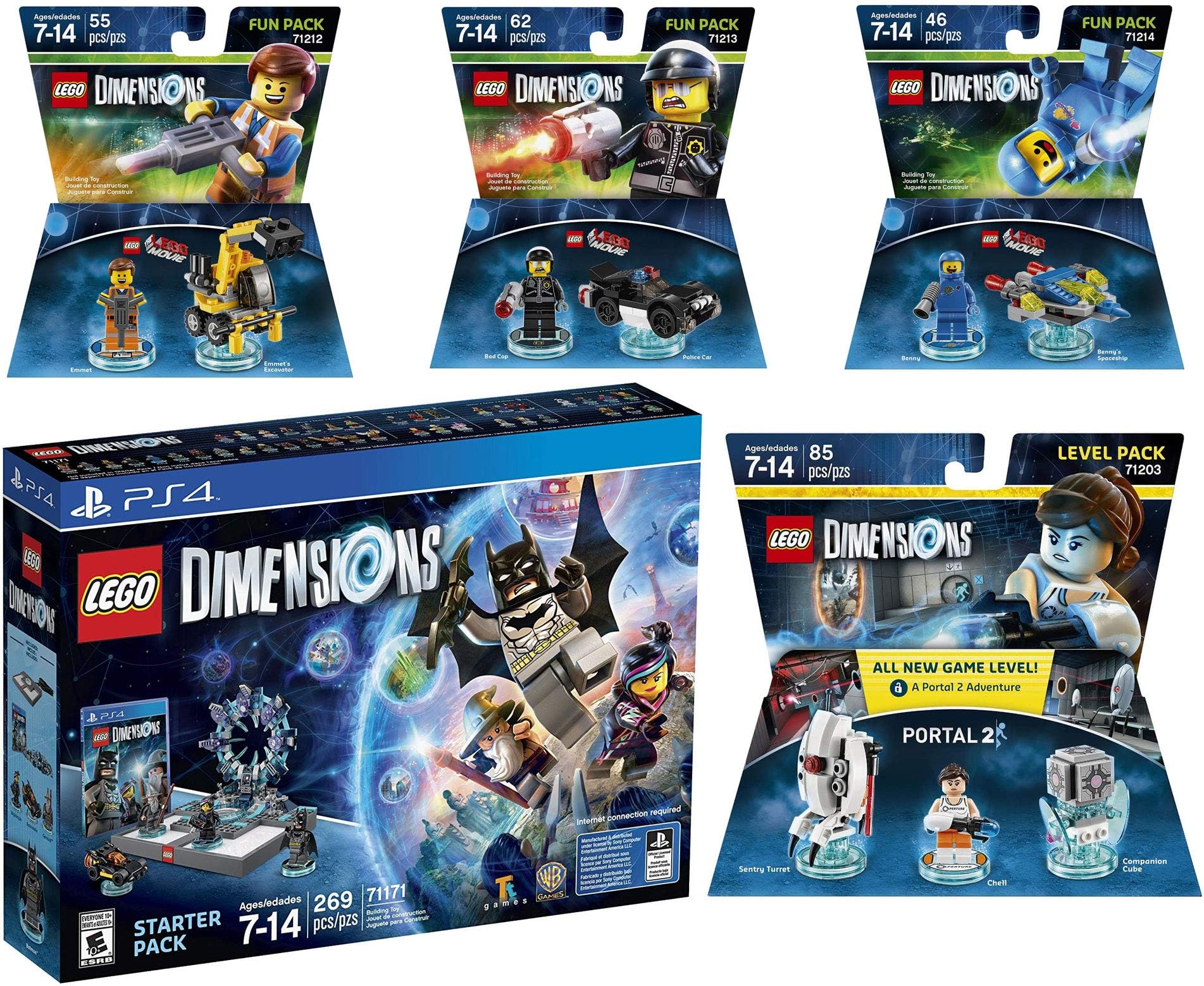 Lego Dimensions Starter Pack + The Lego Movie Emmet + Benny + Bad Cop Fun Packs + Portal 2 Level Pack for PS4