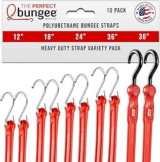 The Perfect Bungee Heavy Duty Bungee Cords 10 Pack Assortment - Made in USA, Polyurethane Bungee, UV Resistant Bungee Cords, Rubber-Free Bungees, 12", 18", 24", 36"