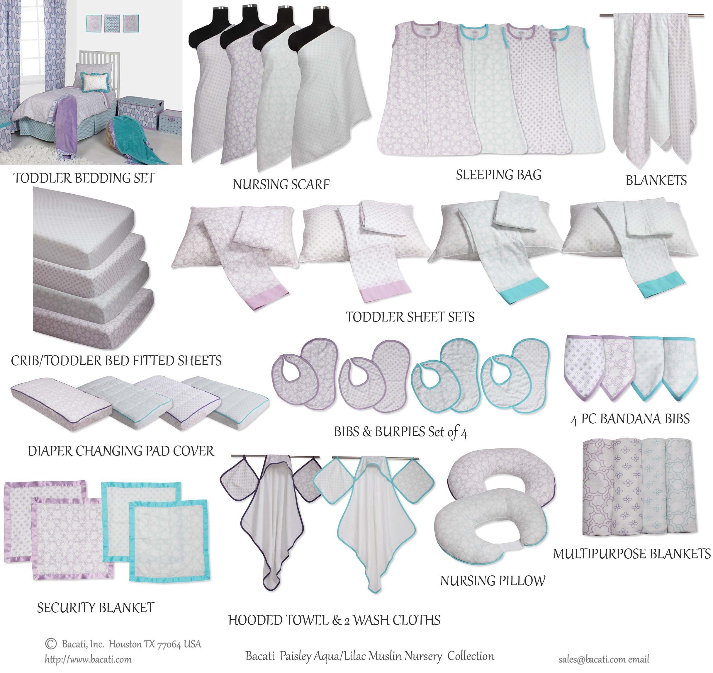 Bacati Petals/Floral 3 Piece Muslin, Lilac