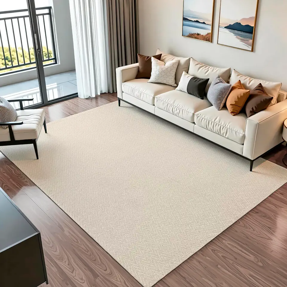 Tapete Sala Quarto Escritório Grande 2,00m X 2,50m Antiderrapante Emborrachado 100% Algodão Boho Chevron Decorativo Rústico Lavável Resistente Não Desbota (Bege)