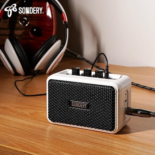 Miniatura 4 de Sondery Mini amplificador de guitarra para guitarras eléctricas 5W dos altavoces recargable portátil Pratice pequeño amplificador con efectos de