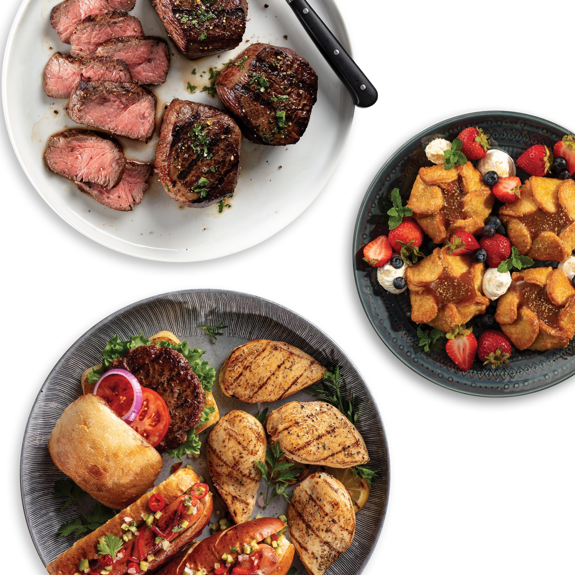 Omaha Steaks Favorites Grill Pack (4 Butcher's Cut Top Sirloins, 4 Air-Chilled Boneless Chicken Breasts, 4 Omaha Steaks Burgers, 4 Gourmet Jumbo Franks, 4 Caramel Apple Tartlets, 1 jar Seasoning)