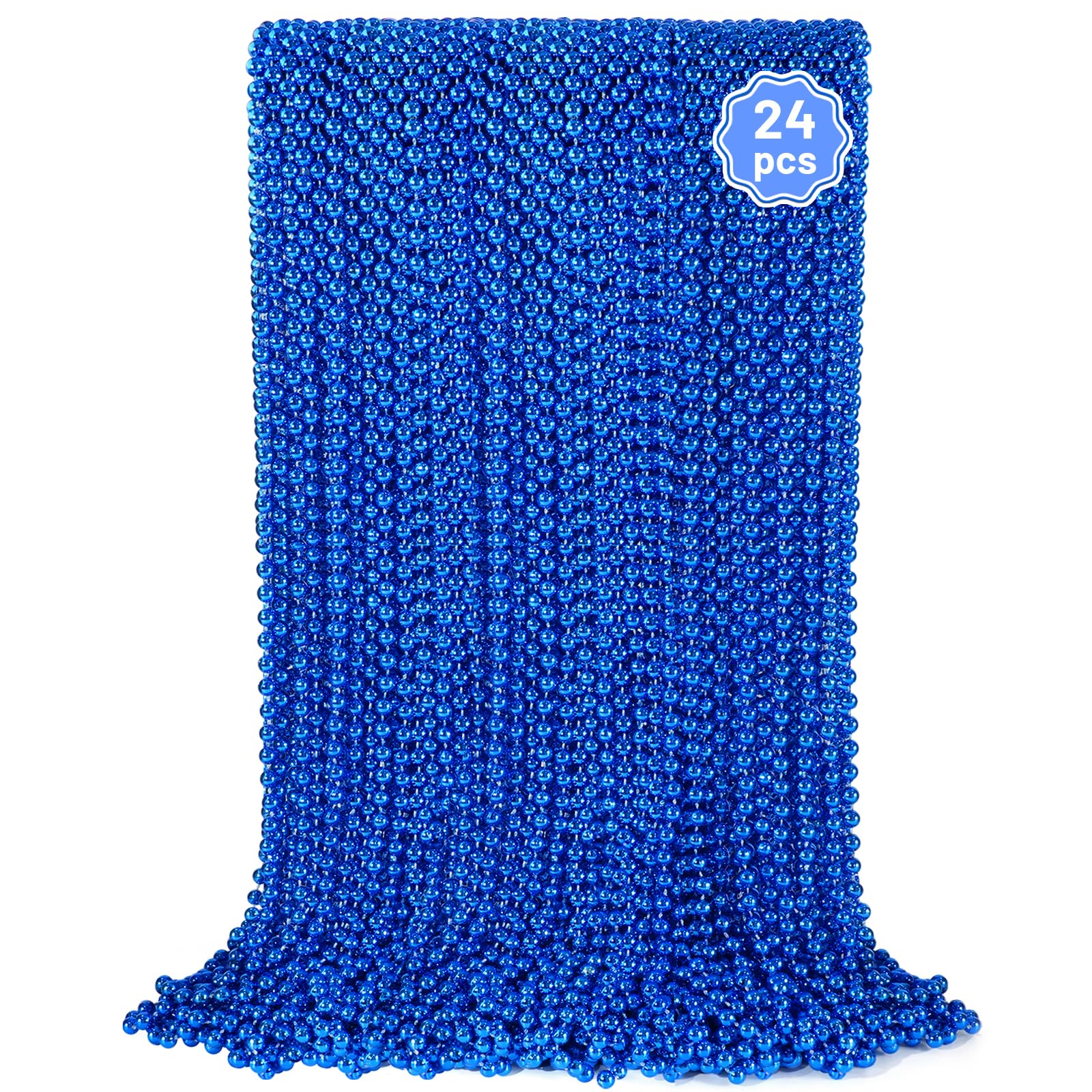 YAXINRUI 24 PCS Blue Bead Necklaces, Blue Mardi Gras Christmas Bead Necklaces, 33 Inch Round Patriotic Necklace, Beads Party Favors for Mardi Gras