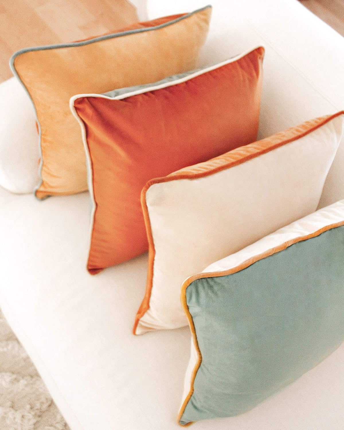 MONDAY MOOSE Decorative Throw Pillow Covers Cushion Cases, Set of 4 (18” x 18”) Soft Velvet Modern Double-Sided Designs, Mix and Match for Home Decor, Pillow Inserts Not Included (Orange/Teal) : Home & Kitchen