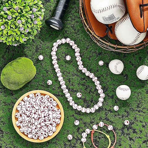 Miniatura 4 de Taiyin 200 cuentas de béisbol con 1 rollo de cuerda elástica de 0.413 in de cuentas acrílicas para hacer joyas, softbol, deportes, suministros de