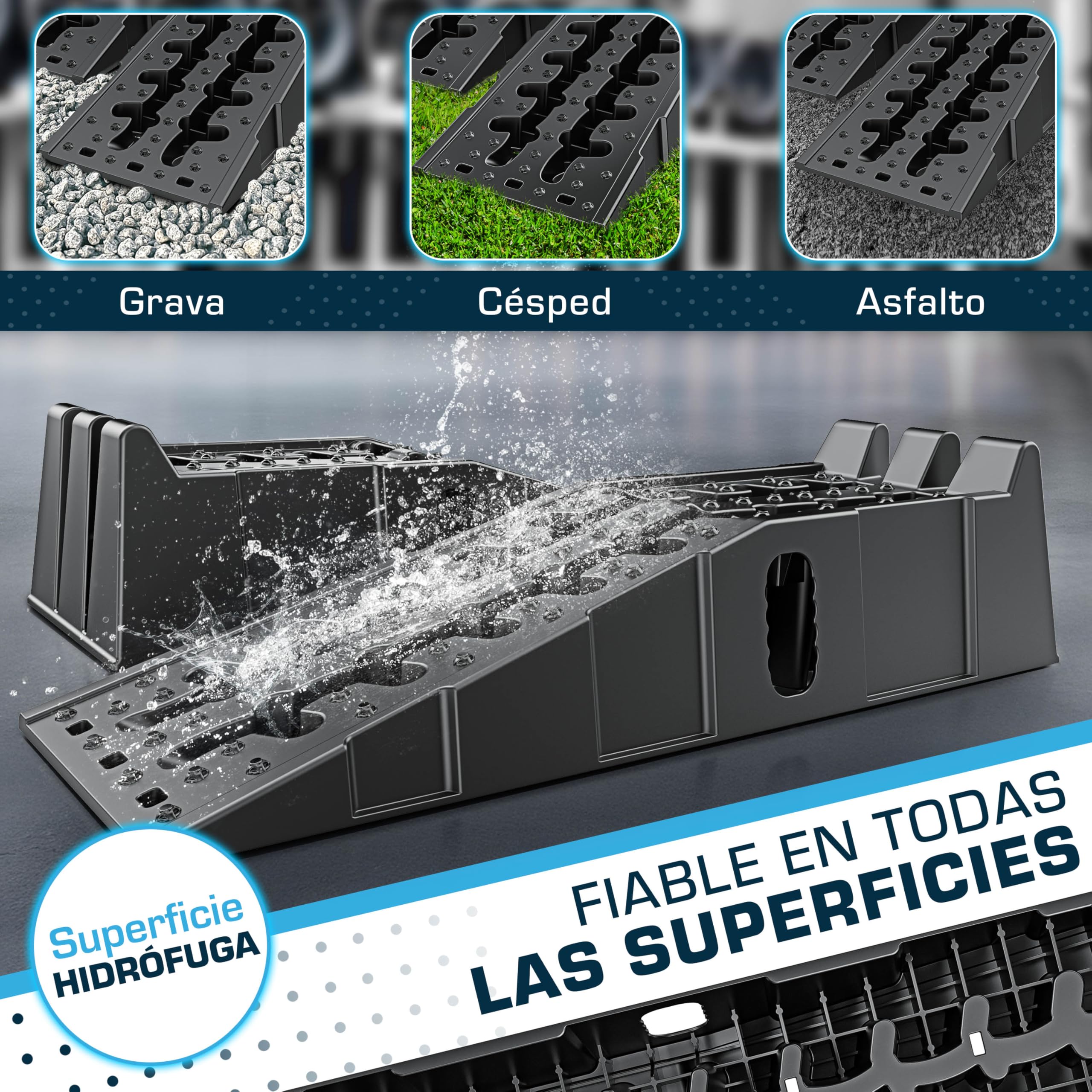 Rampas de Elevación | Rampa de Carga Coche 2 Piezas | hasta 5t | Resistentes para Cualquier Superficie | Robusto y fácil Transporte | Antideslizantes para Garaje, Taller, Caravana y Remolque