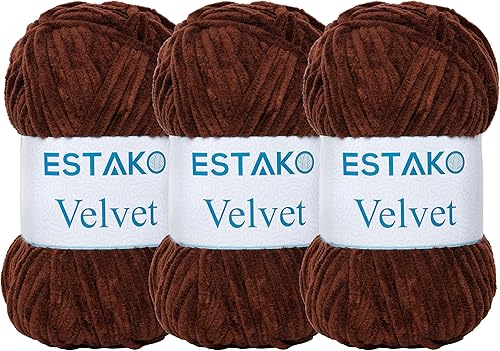Miniatura 50 de Estako Velvet (Paquete de 3 madejas) Hilo de Chenilla para Amigurumi para Crochet y Tejido Súper Grueso 3x100 gr (3x120 m) (1110 - Blanco)