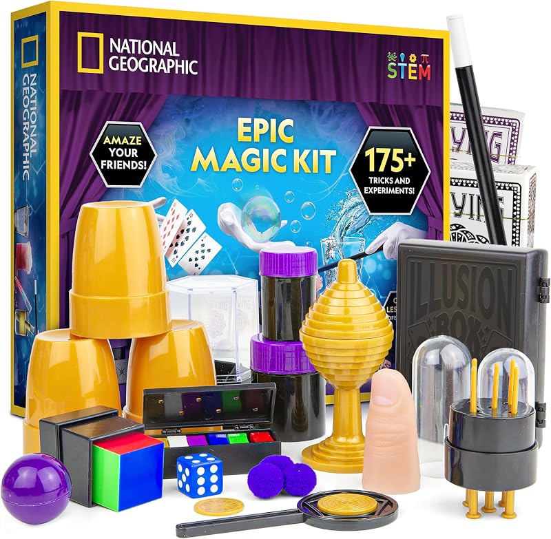 National Geographic Epic Magic Kit with 175+ Tricks for Kids 8-12 | 75+ Illusions, 100+ Science Experiments, 75+ Video Lessons from a Professional Magician, STEM Activities, Birthday Gift