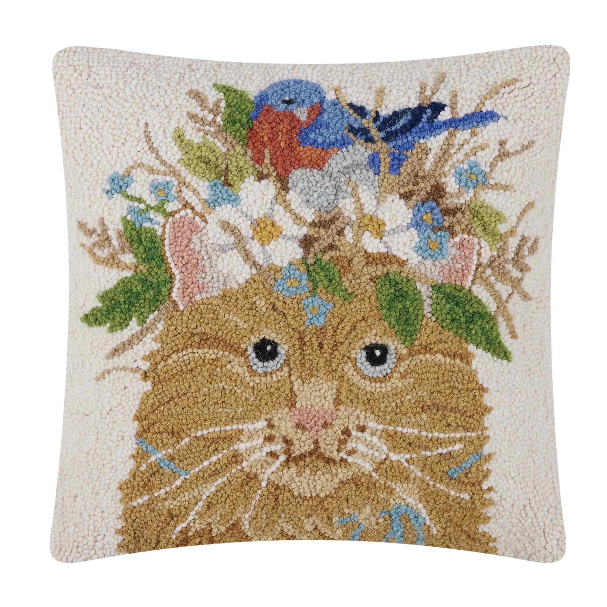Peking HandicraftBirds Nest Cat Poly Fill Hook Throw Pillow, 18-inch Square, Home Decoration