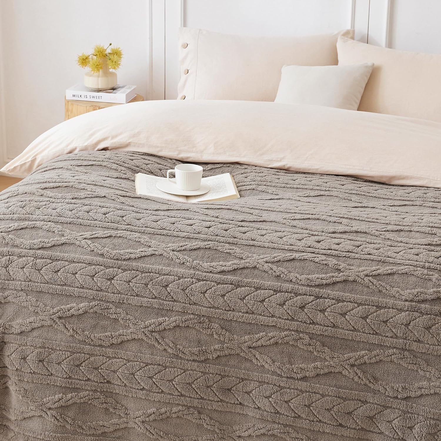 COOVA Taupe Fleece Throw Blanket for Couch - Super Soft Cozy Plush Fuzzy Blanket for Sofa,Premium Sherpa Warm Throw for Women,Bed,Chair,50x60 Inches - Image 5