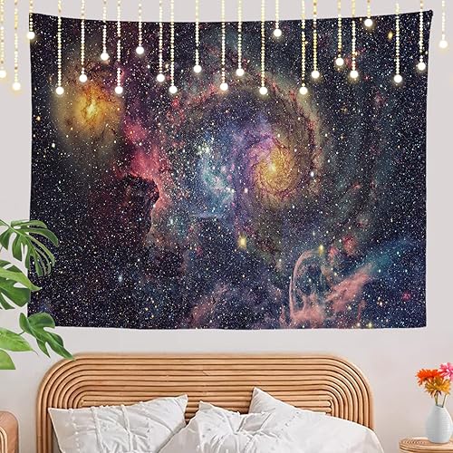 Miniatura 2 de Shrahala Tapiz de pared de galaxia morada, nebulosa abstracta para colgar en la pared, tapiz grande decorativo de fibra de poliéster, dobladillo