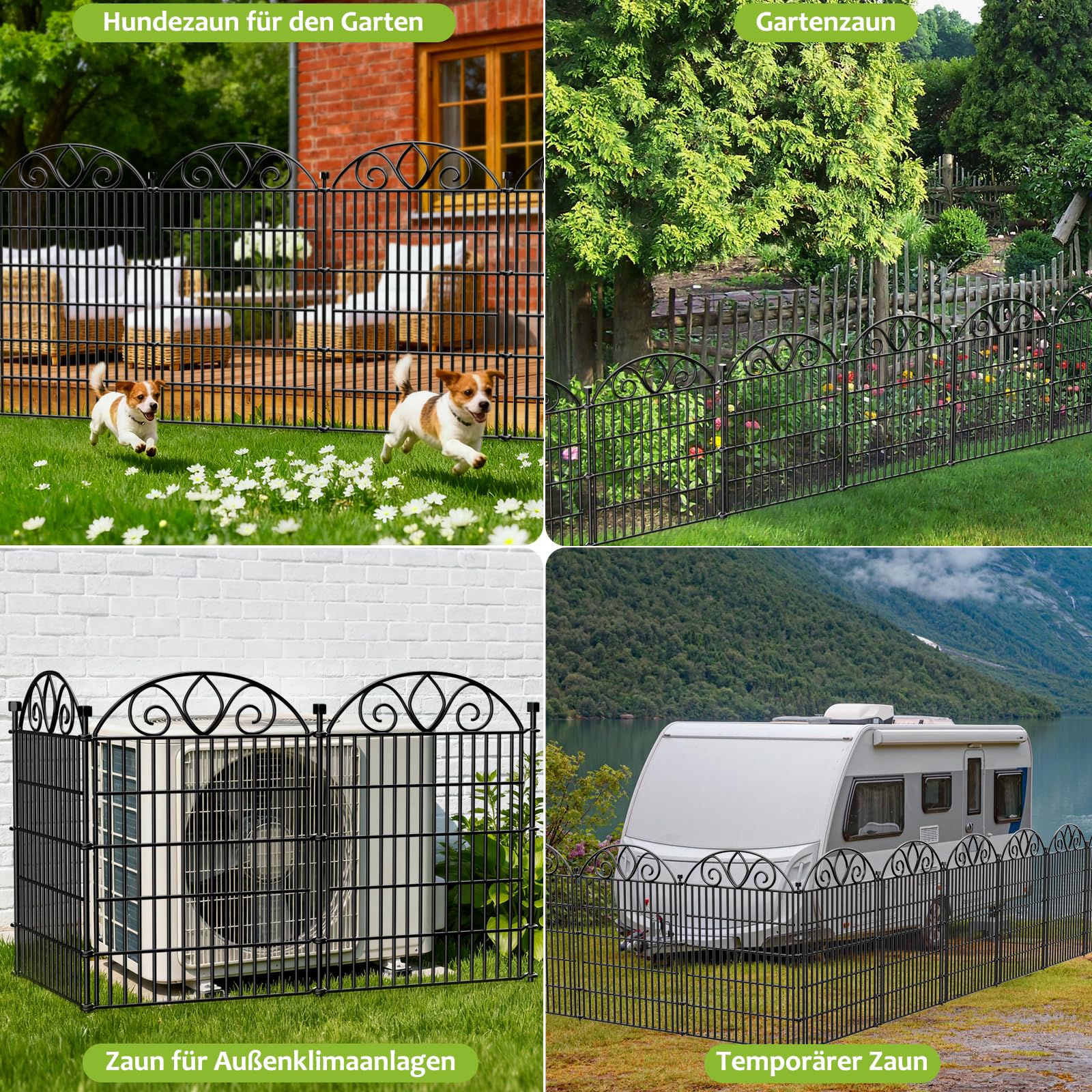 10 Paneele Dekorativer Gartenzaun – Gesamtgröße 122 cm (H) x 720 cm (L) – Rostfreier Metallzaun für den Außenbereich, als Hundezäune für den Garten, Blumenbeete | Temporäre Umzäunung