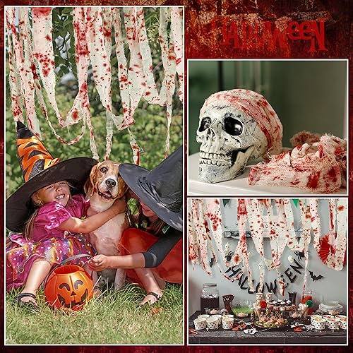 Miniatura 7 de Watayo Tela de sangre espeluznante de Halloween de 164 pies, tela de gasa de sangre aterradora, cortina de tela espeluznante para Halloween, fiesta