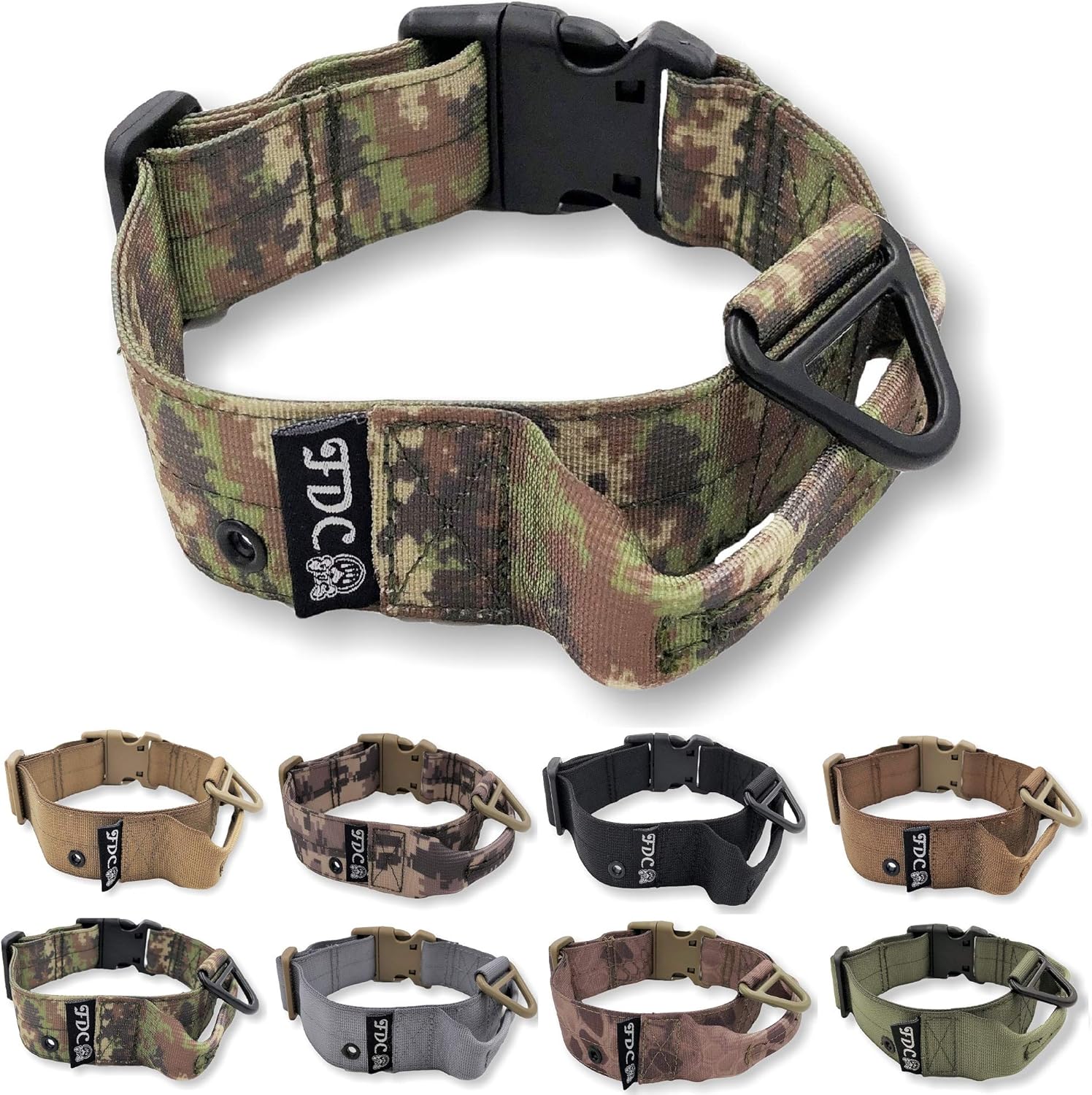 Heavy Duty Dog Tactical Collar with Handle 1.5in Width Training Military Army TAG Hole Medium Large M, L, XL, XXL (XXL: Neck 20" - 24", Camouflage)