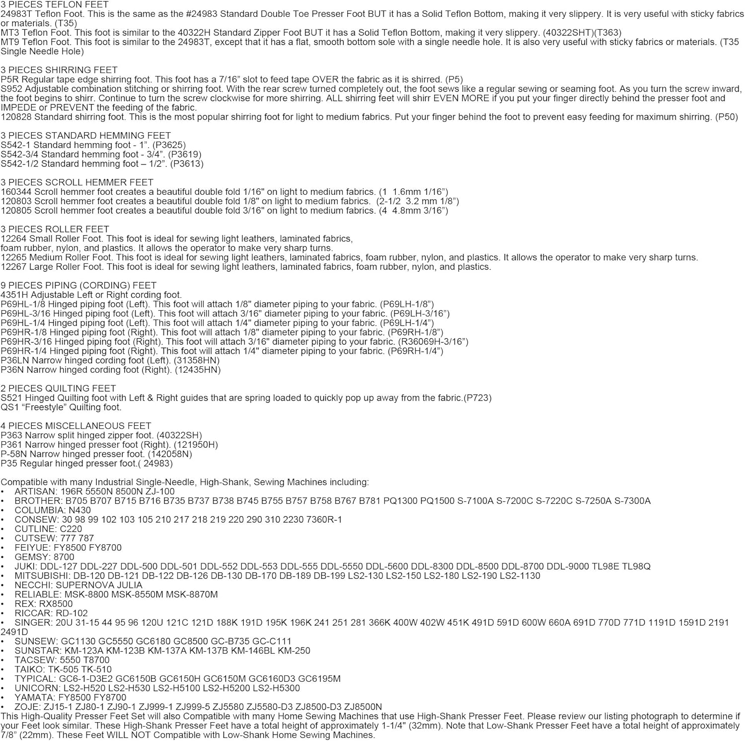 CKPSMS brand-73PCS Presser Foot&Screw Compatible with/Replacement for JUKI Brand DDL-5550,DDL-8500,DDL-9000,TL98E,TL-98Q,TL-2010Q Singer Brand 31-15,195K,196K Single Needle High Shank Sewing Machine