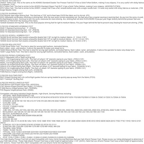 Miniatura 5 de CKPSMS Marca  Juego de pies prensatelas #KP-SNPF73 de 73 piezas y guía de costura compatible con JUKI Brother Singer CONSEW High Shank (KP-SNPF73)