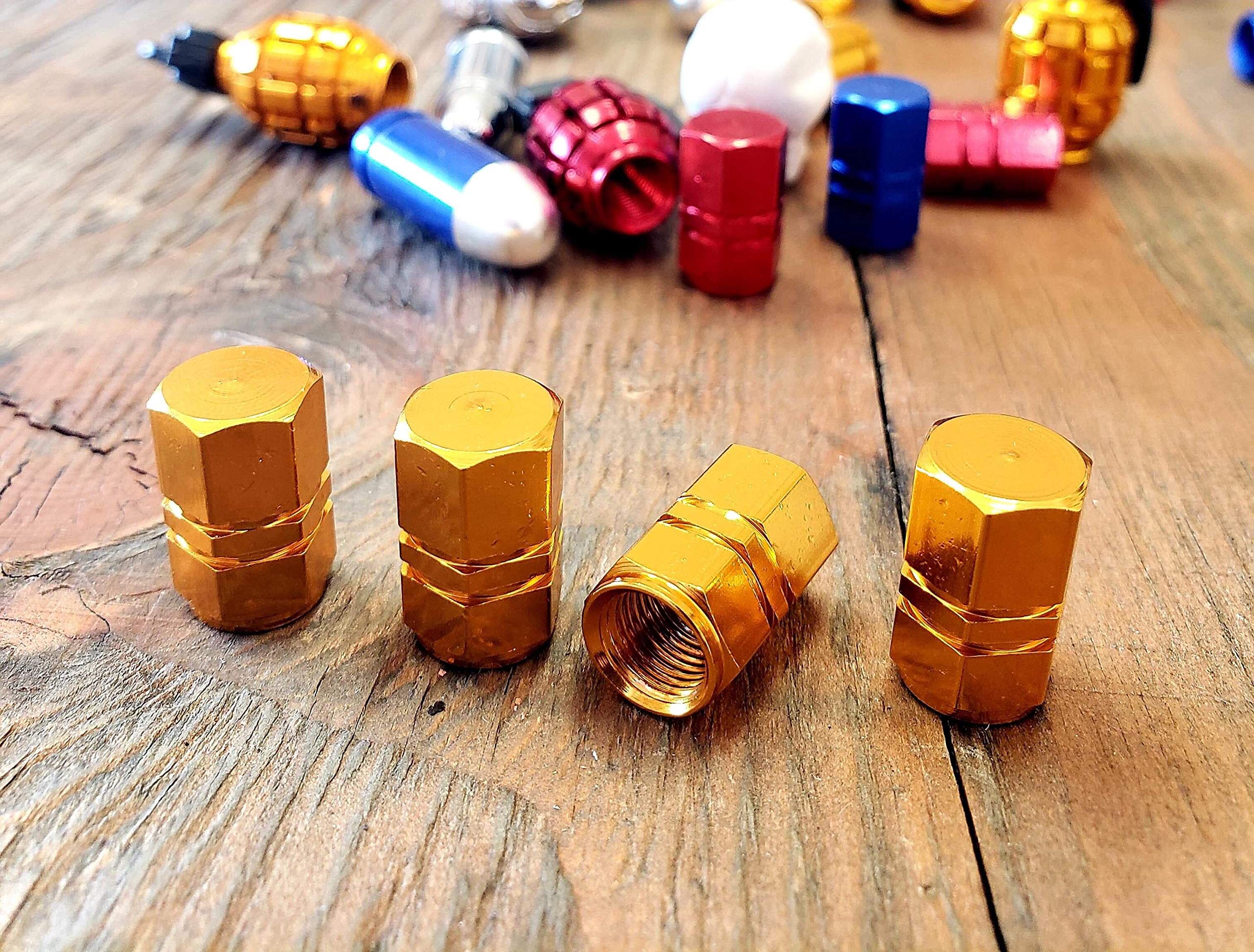 Kustom Kapz Four Pack Gold Tall Hex Billet Tire Valve Cap Automobile Motorcycle ATV Harley Truck Hotrod Cycle Trailer rv