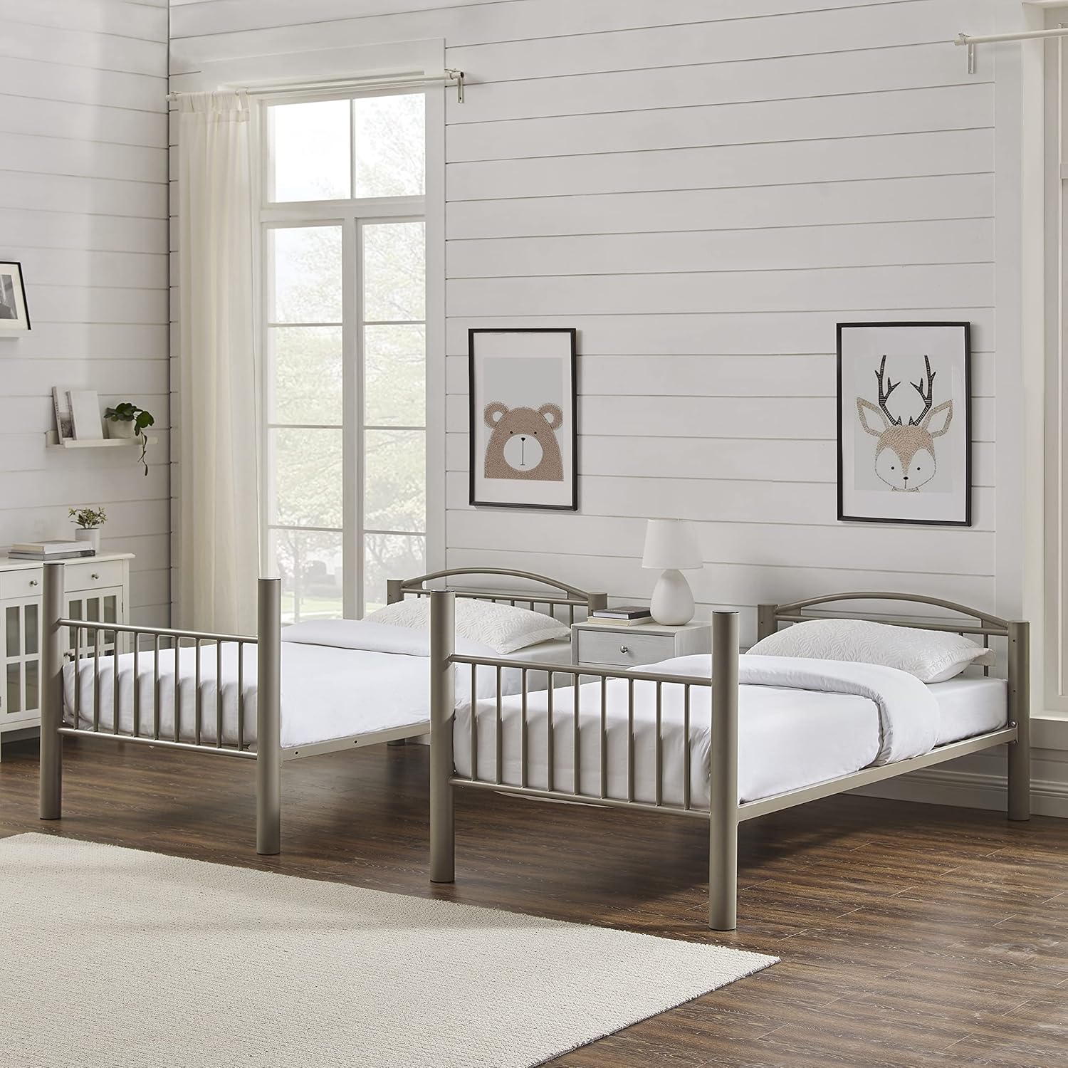 Photo of the bunk bed converted into two separate twin beds