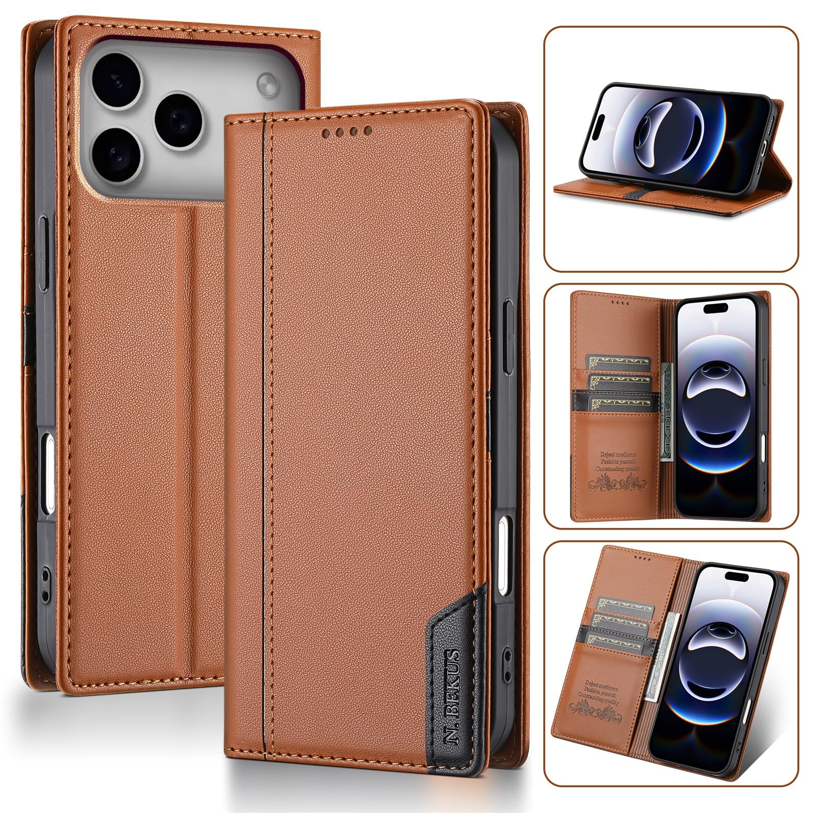 Étui pour iPhone 8 Plus/7 Plus (couleur : marron) Portefeuille en cuir avec fente pour carte Flip Magnétique Coque arrière Premium