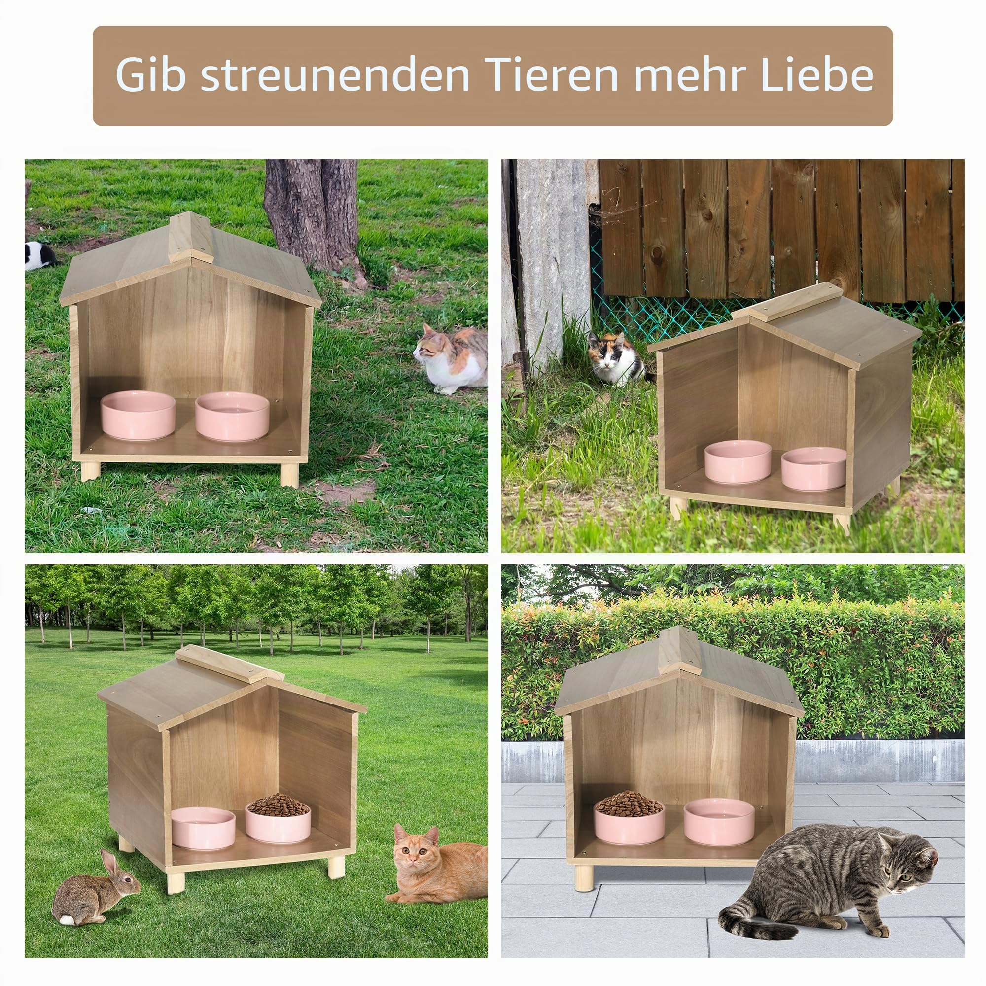 BALAPET Katzenfutterstation & Unterschlupf für Katzen - Wasserdichtes Katzenhaus für Futterstation im Freien, perfekt für Wildkatzen, Vögel, Kaninchen, Katzen & Hunde