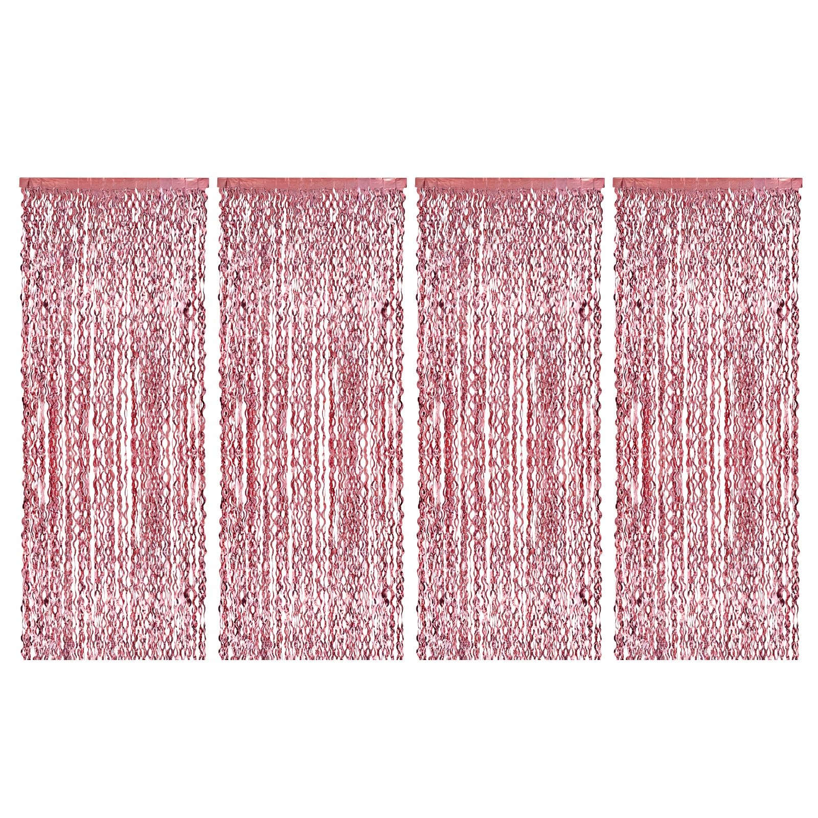 M METERXITY 4-Pack Shiny Wave Tinsel Foil Fringe Curtain 3.3x6.6 ft Metallic Streamers Rose Gold Holiday Photo Booth Props Backdrop for Wedding/Birthday/Party/Christmas/Anniversary