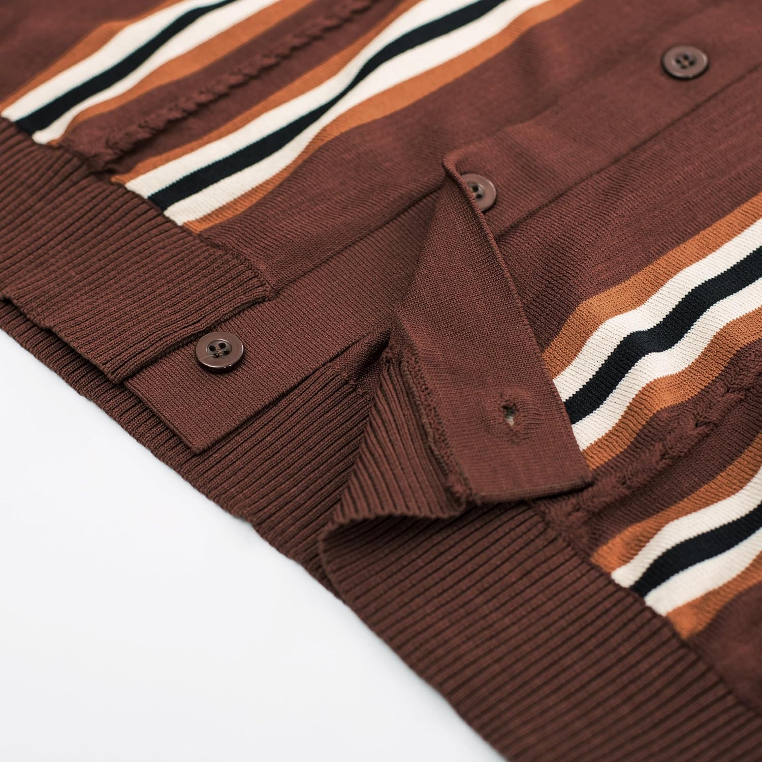 PJ PAUL JONES Mens Polo Shirts Vintage Striped Button Down Knitted Golf Shirts - Image 6