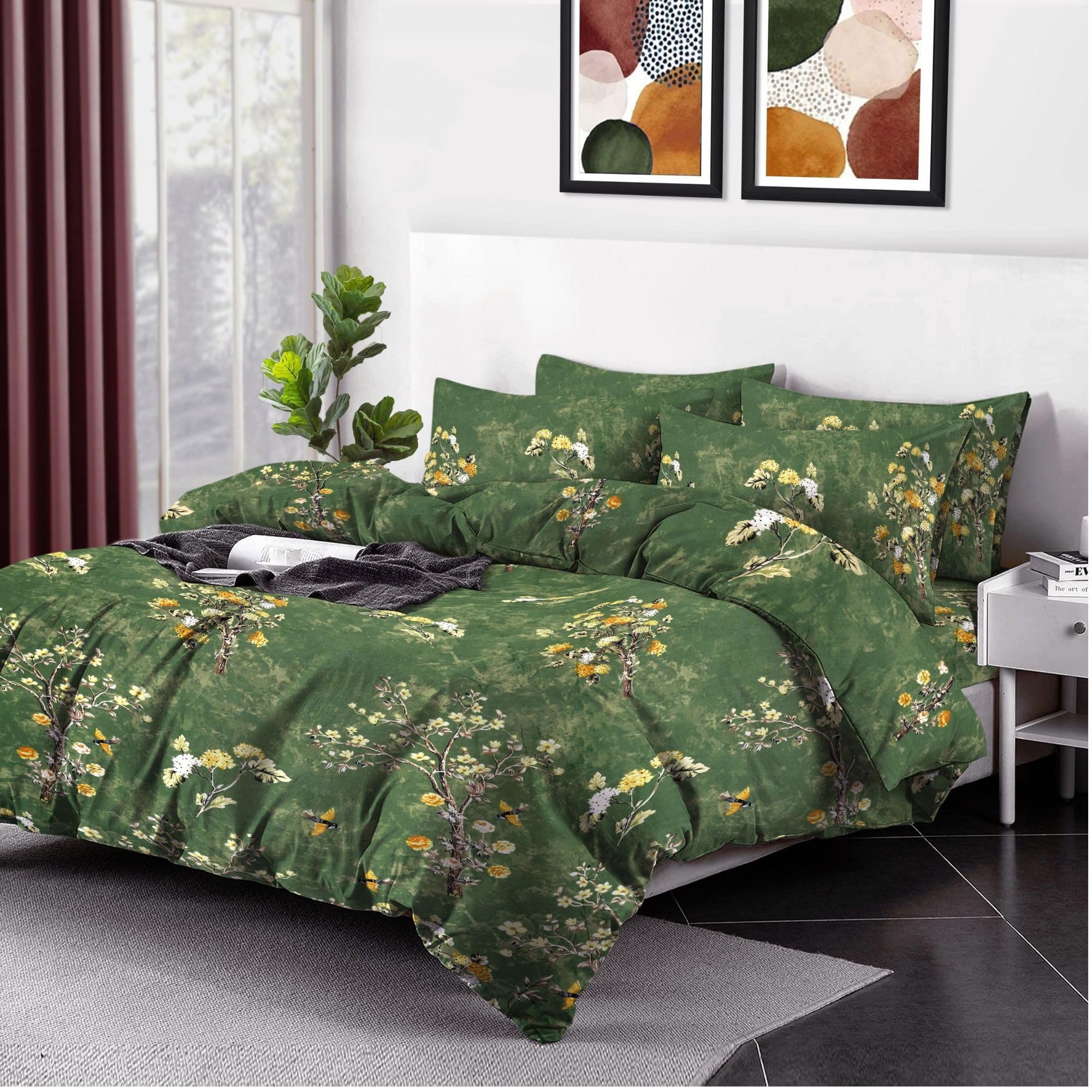 Shadow Sleep Floral Duvet Cover Set Double, 400 Thread Count 100% Egyptian Cotton Bedding, Luxury Soft Flower Printed 3-Piece Set with Pillowcase Pair — image 1