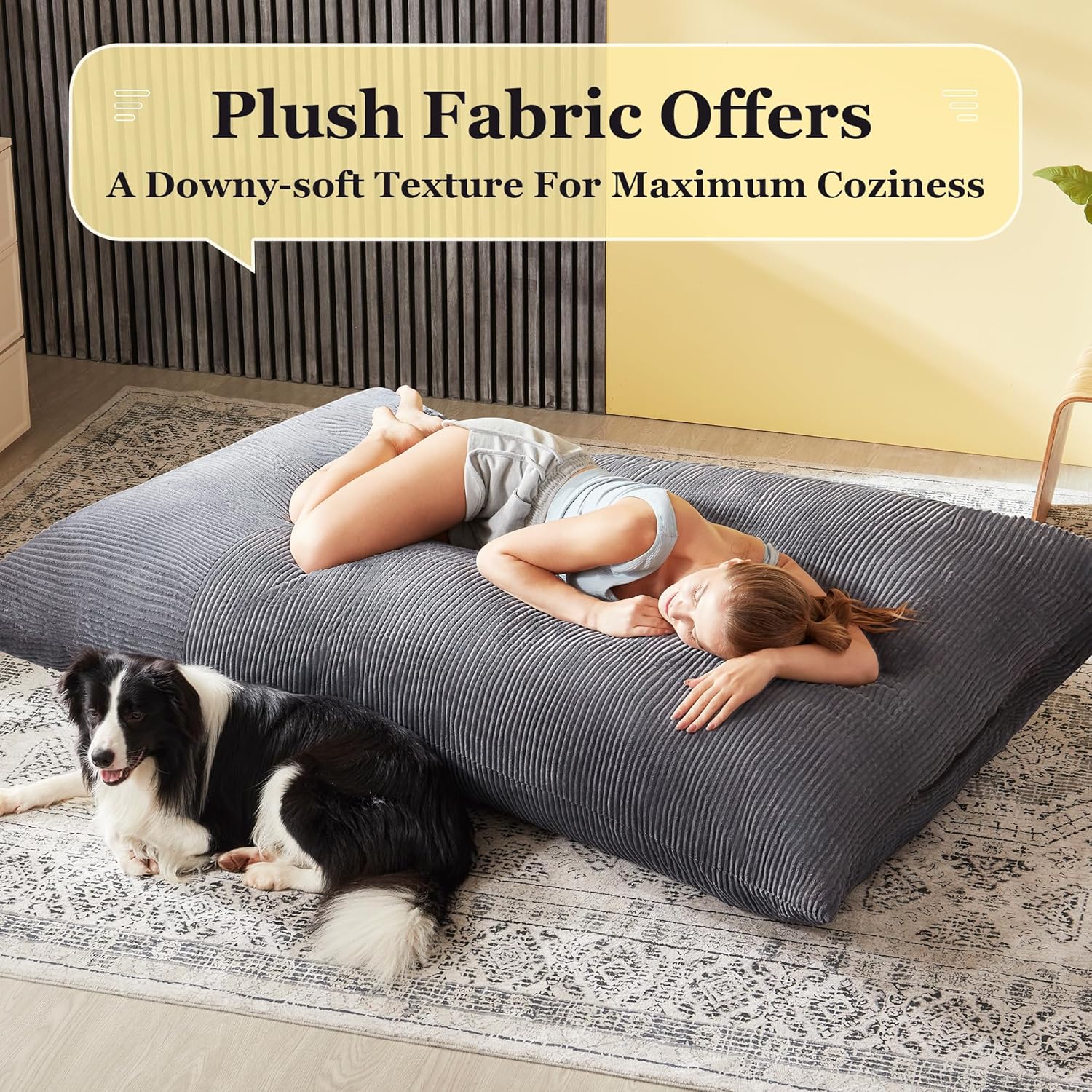 3 in 1 Big Bean Bag Chair for Adults, Large Giant BeanBag Chairs, Convertible Soft Floor Chair Cushions, Sofa & Bed, Perfect for Bedroom, Living Room, Game Room (Dark Grey) - Image 3