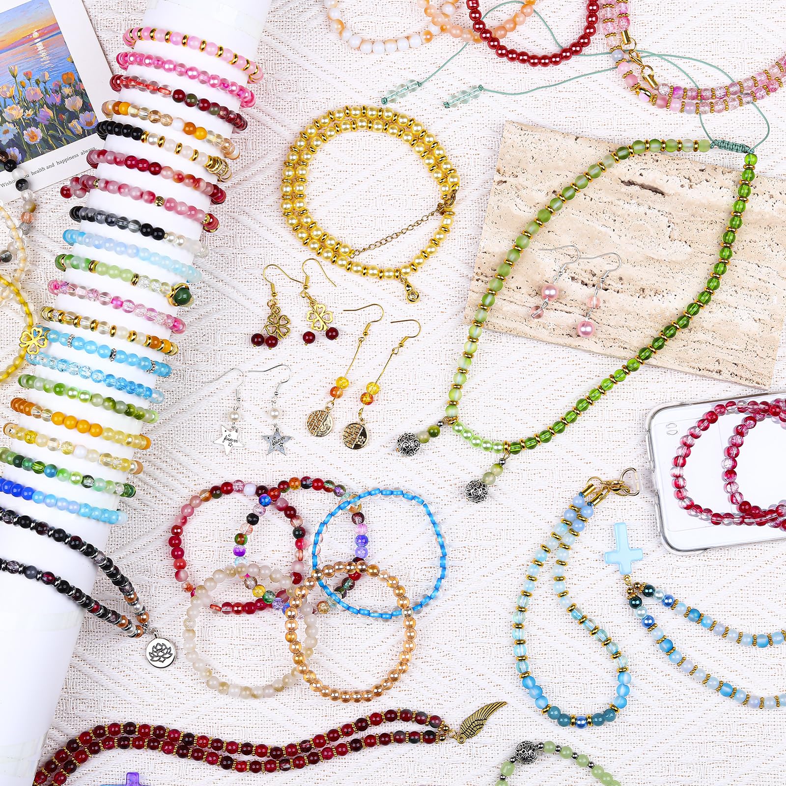 Kit di perline di vetro da 6 mm, 144 colori assortiti, perline in vetro di cristallo per la creazione di gioielli e artigianato fai da te, bracciali, collane, artigianato fai da te e progetti di