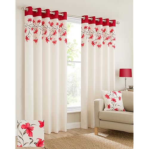 Red Flower Curtains Amazon Co Uk