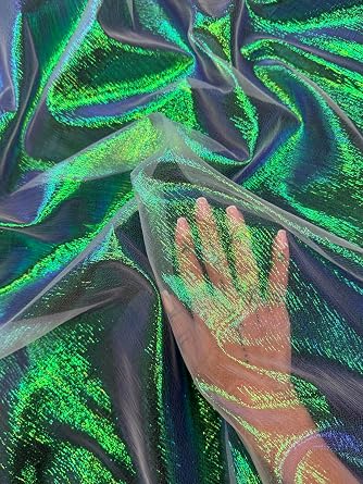 Iridescent Crushed Organza Fabric - Lightweight - Iridescent Fabric - Super Flowy - Sheer Fabric by The Yard - 2Way Stretch - Ideal for Gowns, Veils, Drapes - 58 Inches Wide - 1 Yard Green