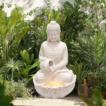 G-LEAF Zen Style Meditating Buddha Statue Water Fountain Outdoor 31 Tall Patio Garden Water Fountain with LED Light and Submersible Pump Yard Art Decor