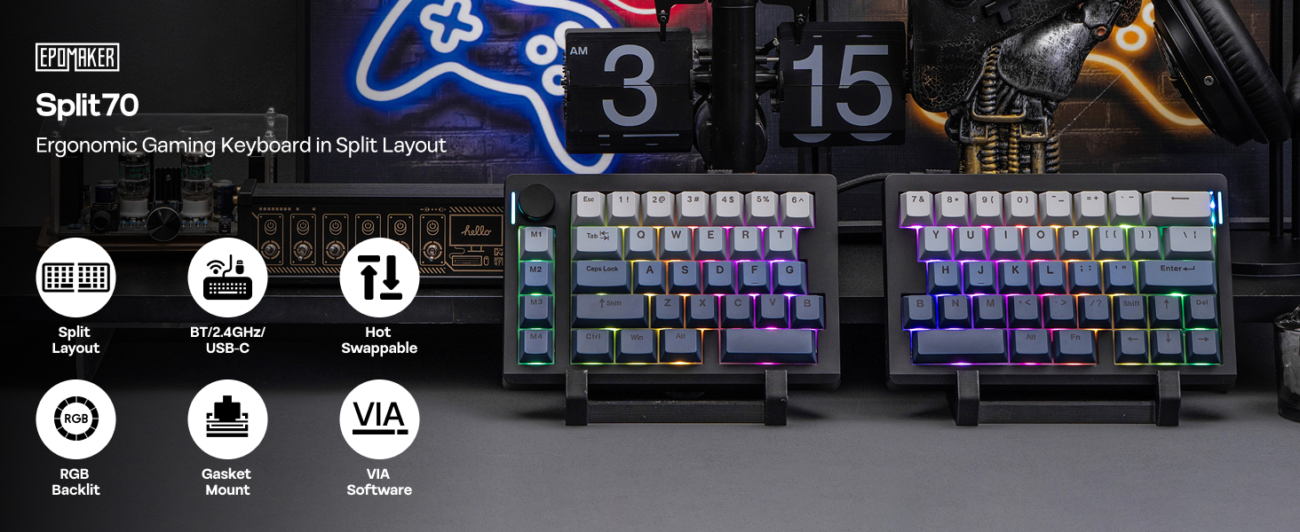 Amazon.com: EPOMAKER Split70 Wireless Ergonomic Keyboard with QMK