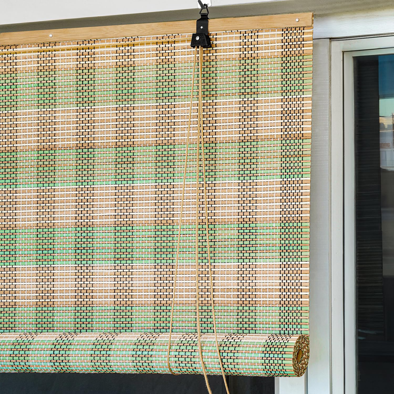 ABOUT SPACE Bamboo Curtains - W 4 ft x H 6 ft - Rope Mechanism Roll Up Down Bamboo Shade for Sunlight, Dust Protection Window Chick Blinds for Balcony, Restaurant, Hotel, Dhaba, Resort