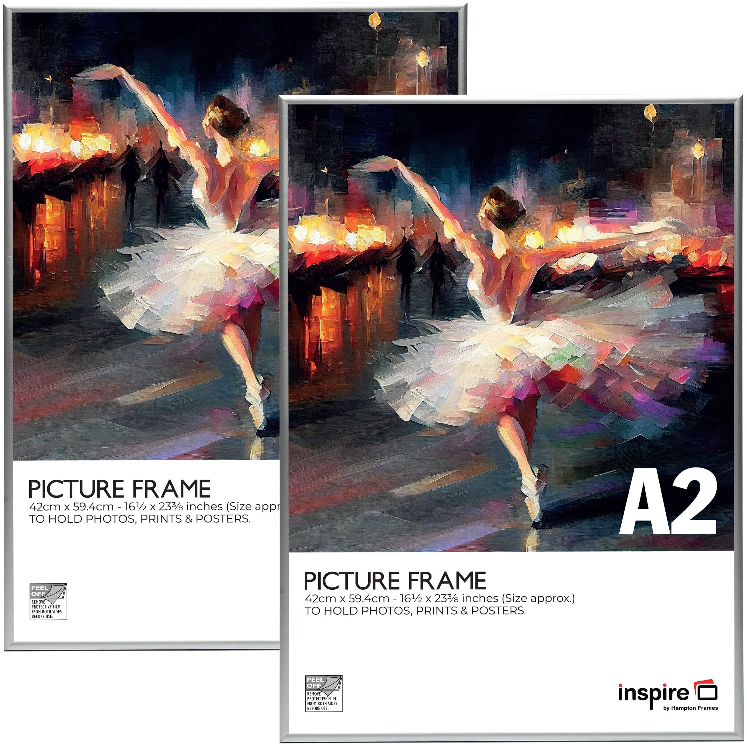 inspire by Hampton Frames | Poster Certificate Frame | A2 (42x59cm), Silver, Aluminium, Acrylic Front | Lightweight, Shatterproof, Rectangular | Modern Display for Home or Office