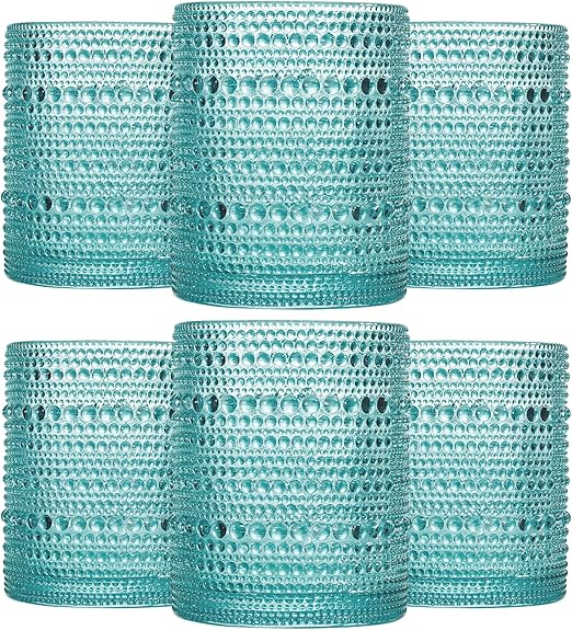 Vintage Hobnail Drinking Glasses Set of 6, Embossed Water Tumbler 12oz Mint Green