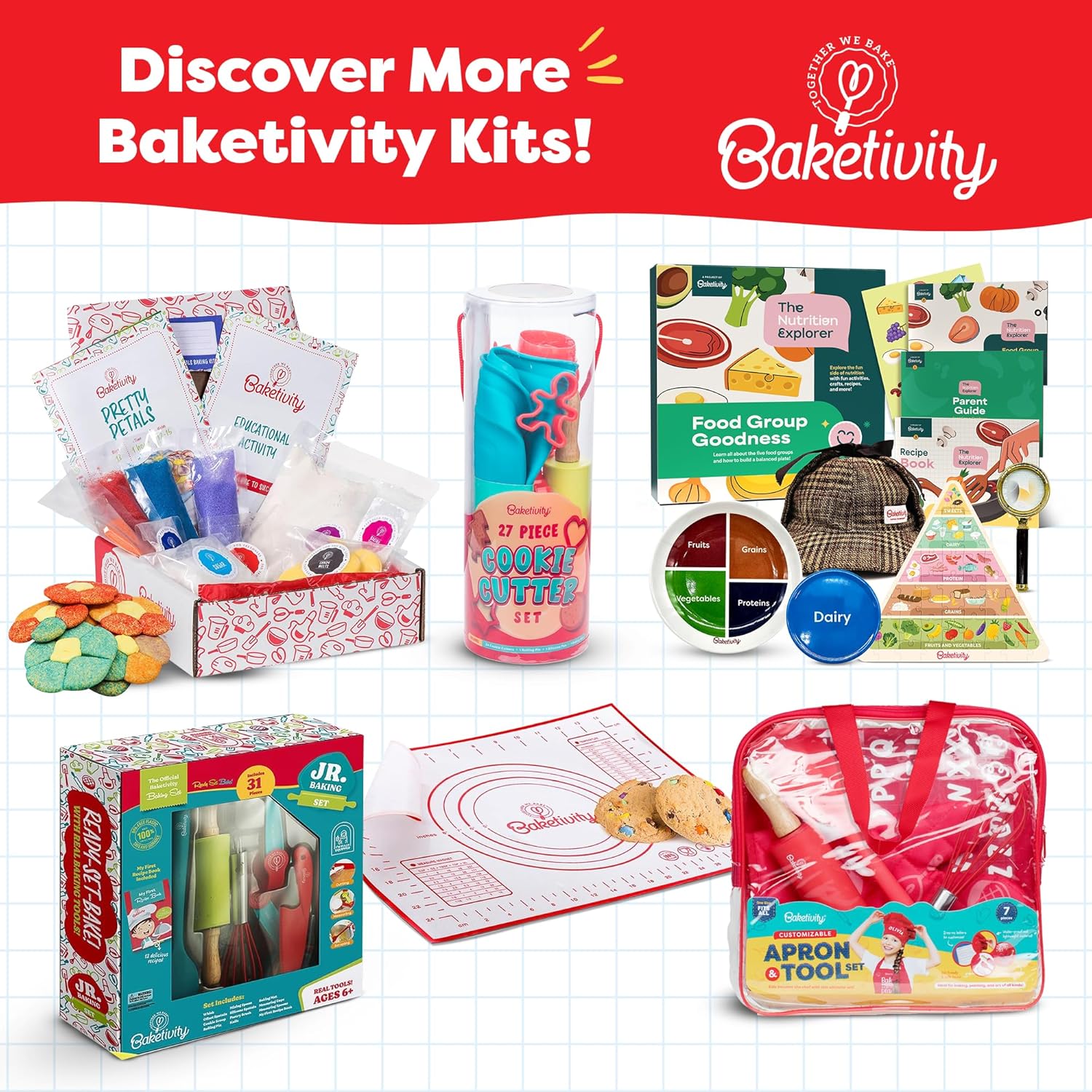 Baketivity Nutrition Explorer Kit – STEM Learning for Kids with Detective Costume, Food Chart Puzzle, Portion Plate, Stickers & Recipe Book