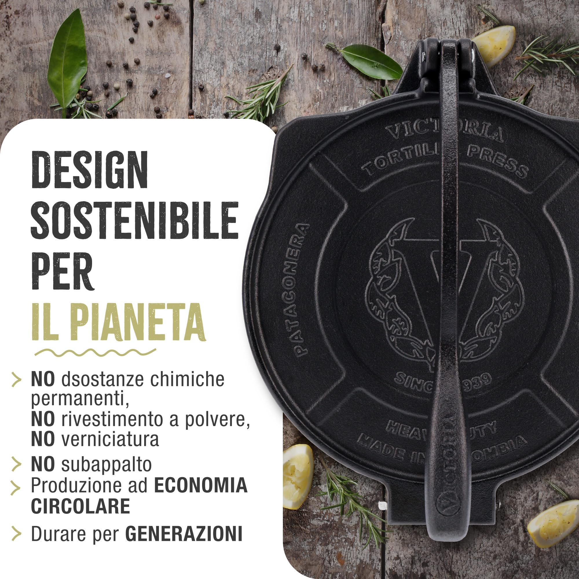 Victoria Pressa per Tortillas Messicane in Ghisa HD 25 cm Pataconera Colombiana Professionale, Roti Maker per Tacos, Arepas, Quesadillas, Empanadas, Patacones
