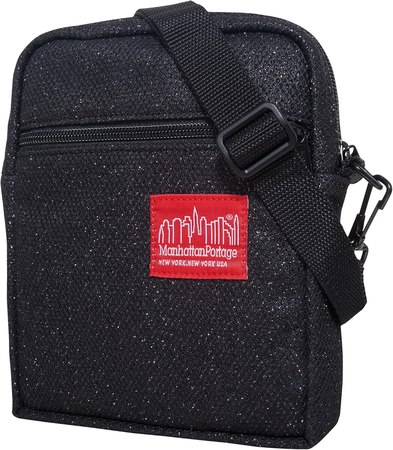 Manhattan Portage Midnight City Lights Crossbody Bag 2-Way Glitter Midnight Fabric With Belt Loop & Adjustable Strap Travel & Daily Carry for Campus or Errands (Black)